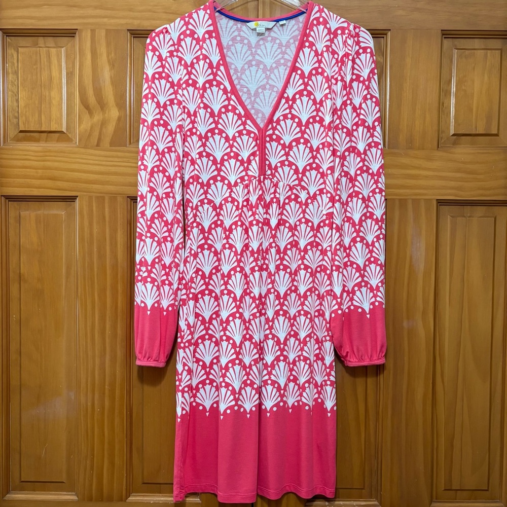 Boden Coral Pink and White Patterned Long Sleeve Dress Size 2 EUC